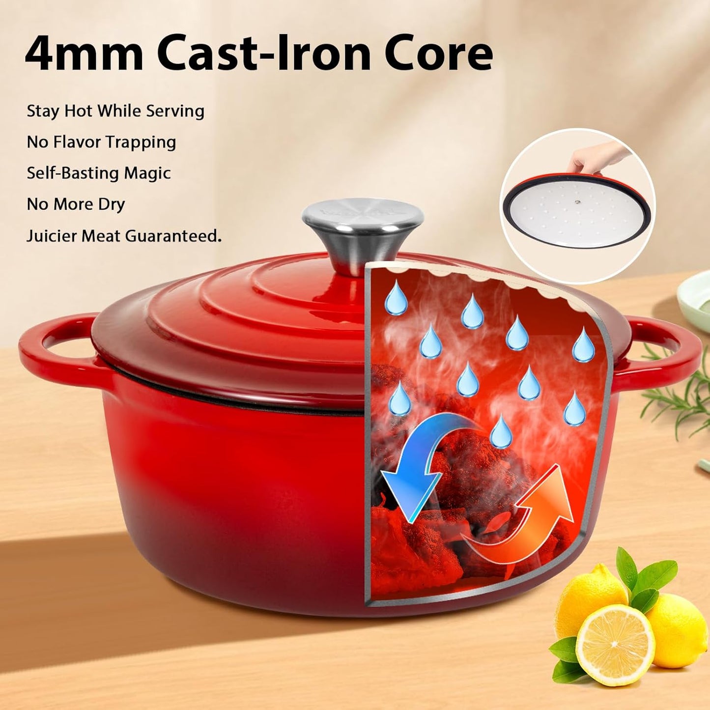 Romswi Enameled Cast Iron Dutch Oven Set - 3qt & 5.5qt Dual Combo - 7-Layer Professional Grade Dutch oven pot with lid - Oven Safe for Braising, Stews, Roasting, Bread Baking - Red Bread Dutch Oven
