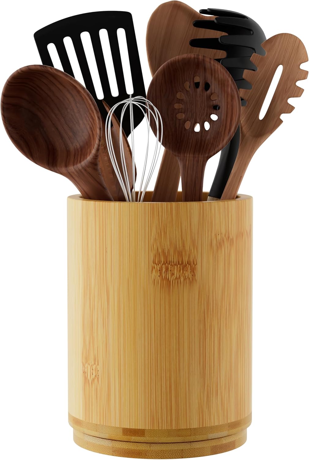 Bamboo Utensil Holder, Kitchen Utensil Holder for Countertop, 360°Rotating Cooking Utensil Crock for Kitchen Counter, 7.2" Large Utensil Organizer for Spatula