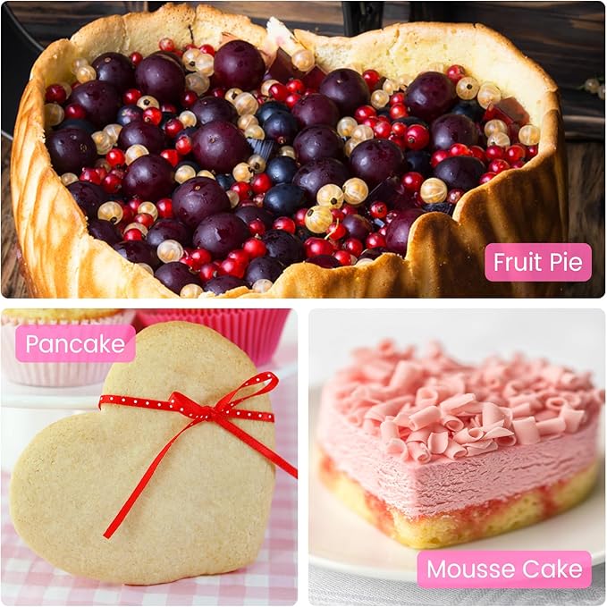 3-Pack 8-Inch Heart Shaped Cake Pans, Durable Anodized Aluminum Pans with Removable Bottom, Ideal for Baking, DIY Projects, Birthdays & Weddings, Heart Pans Chiffon Cake Mold for Oven Baking