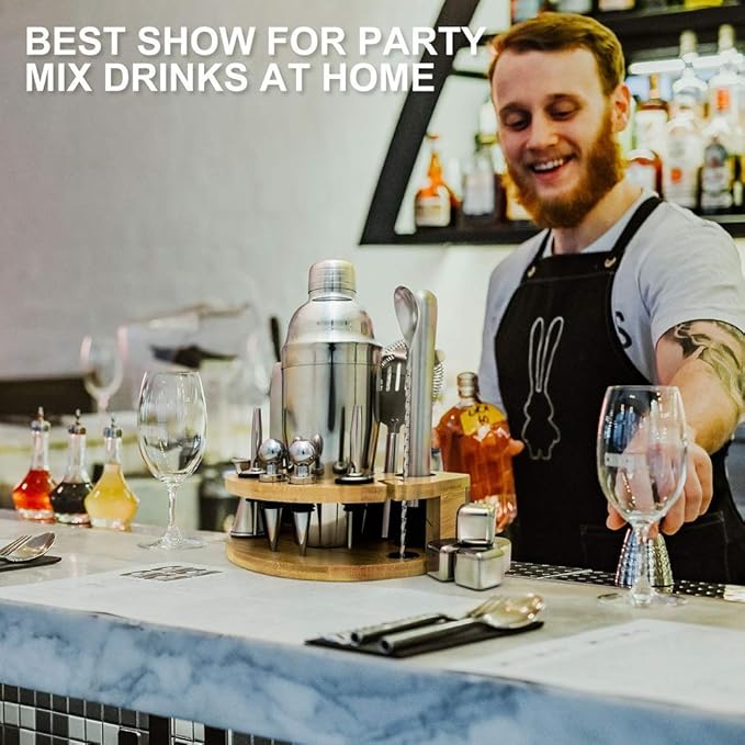 Stainless Steel Cocktail Shaker Set, 24oz/750ml Bartender Kit Includes Strainer and Stir Stick for Home, Bar, Party, Bar Accessories for The Home Bar Set (25oz-17pcs)