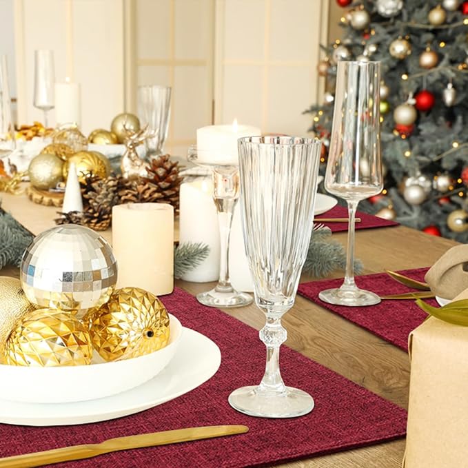 Homaxy Cloths Placemats for Dining Table Set of 6, Heat Resistant Washable Cotton Linen Blend Table Mats, Easy to Clean Place Mats for Indoor Outdoor Party Kitchen Decoration, 13" x 19", Red