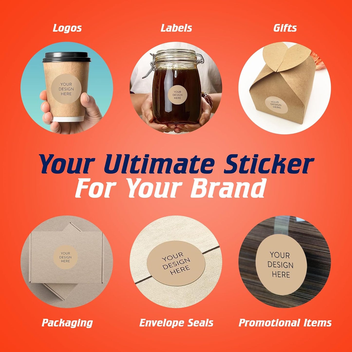 100 Custom Vinyl Stickers - Upload Your own Image, Text, Design, Logo - Personalized Logo Labels for Handmade, Packaging, Bottle, Jars, Candle, Brand Stickers (Brown, 1.5x1.5)