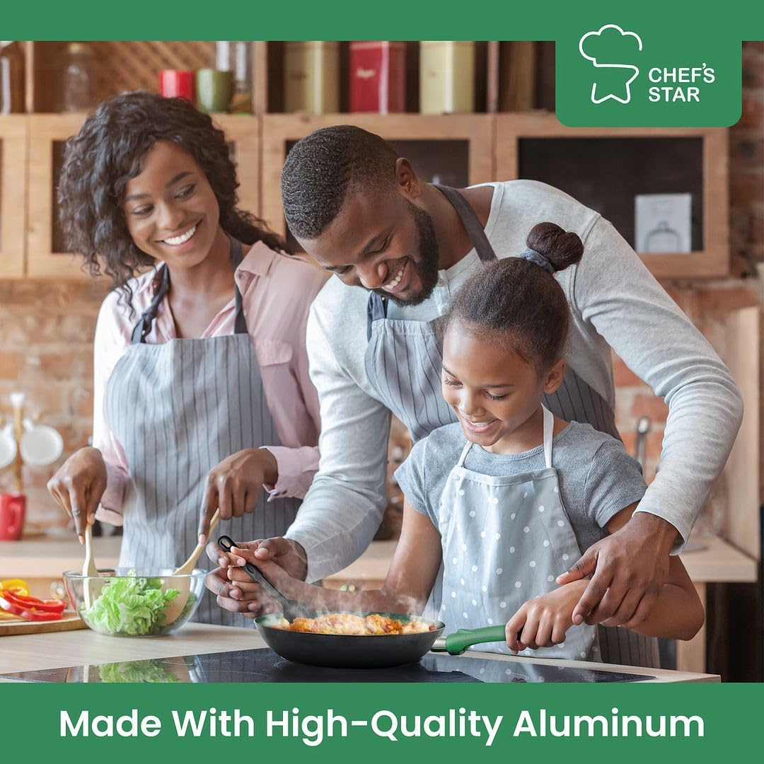 Chef's Star Pots And Pans Set Kitchen Cookware Sets Nonstick Aluminum Cooking Essentials 11 Pieces Green