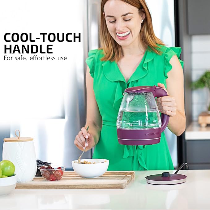 OVENTE Electric Kettle, 1.5L Borosilicate Glass Countertop Water Heater and Boiler for Coffee or Tea, BPA-Free, Auto Shut-Off, Boil-Dry Protection, Removable and Washable Spout Filter, Purple KG83P