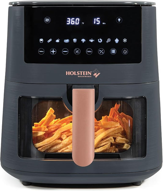 Holstein Housewares 7.6 QT Digital Air Fryer with Viewing Window – Family Size 8-in-1 Touchscreen LED Display, Less Oil Healthy Fry, Bake, Grill, Roast, Dehydrate & Keep Warm