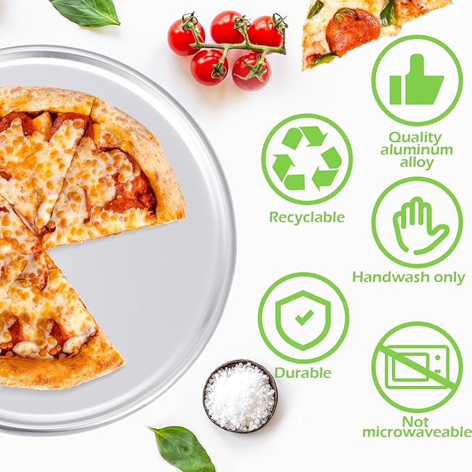 12 Pieces Pizza Pan Bulk Restaurant Aluminum Pizza Pan Set Round Pie Cake Plate Rust Free Cake Tray for Oven Baking Home Kitchen Restaurant Easy Clean(14 Inch)