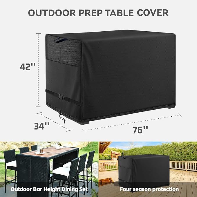 Outdoor Patio Dining Set - Wicker Bar Height Table and Chair Cover - Black, Waterproof - Suitable for 76 * 34 * 42" Patio