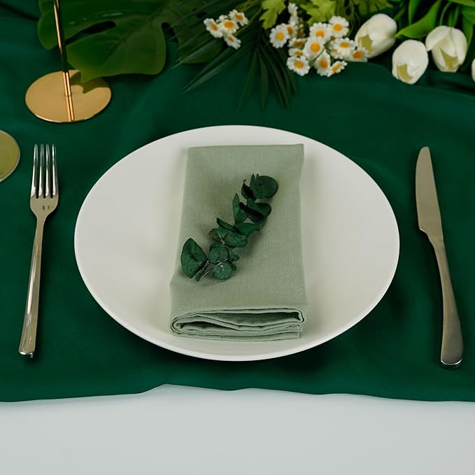 Solid Color Linen Blended Thin Dinner Cloth Napkins - Set of 12 (40 x 40 cm) - for Easter Parties Events & Home Use (Lime Cream)