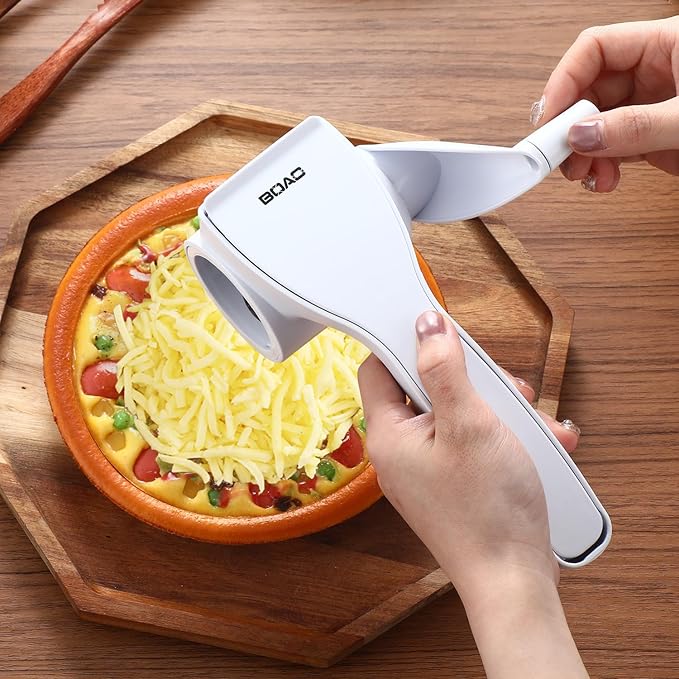 Boao Rotary Cheese Grater Manual Handheld Cheese Grater with Stainless Steel Drum for Grating Hard Chocolate Nuts Kitchen Tool Christmas favors(White)