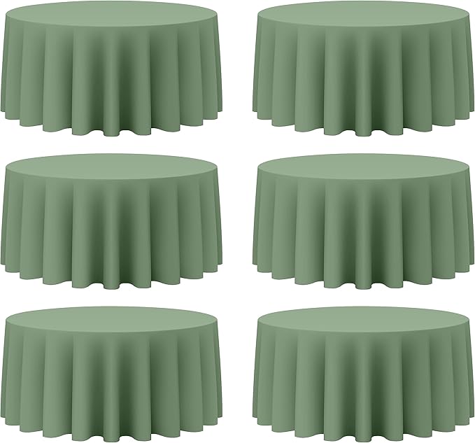 BRILLMAX 6 Pack Sage Green Round Tablecloths 132 Inch - Circle Bulk Linen Polyester Fabric Washable Table Cloth Cover for Wedding Reception Banquet Birthday Party Buffet Restaurant