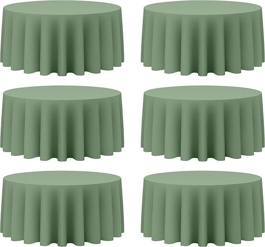BRILLMAX 6 Pack Sage Green Round Tablecloths 132 Inch - Circle Bulk Linen Polyester Fabric Washable Table Cloth Cover for Wedding Reception Banquet Birthday Party Buffet Restaurant
