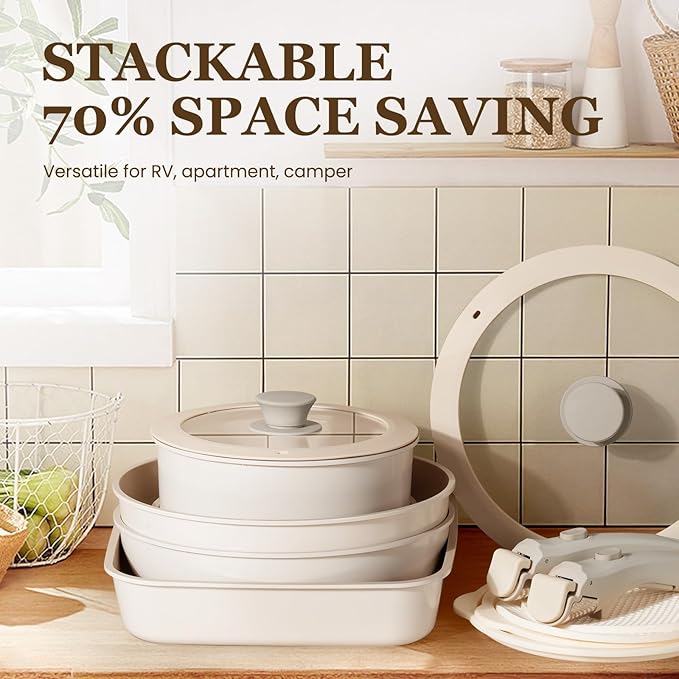 KIKCOIN Ceramic Cookware Set, 22 Pcs Nonstick Pots and Pans Set with Detachable Handles, Non Toxic Kitchen Cooking Set with Removable Handles, Induction/Dishwasher/Oven Safe, Ollas de Cocina