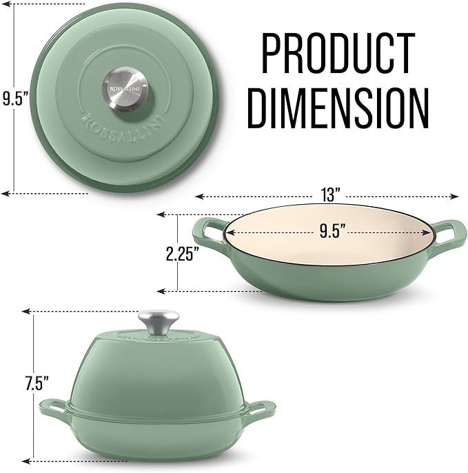 Signature Enameled Cast Iron Sourdough Bread Oven | Non-Stick with Tight Fitting Lid for Perfect Baking and Bread Making | 6QT Round Oven With Lid [Sage Green]