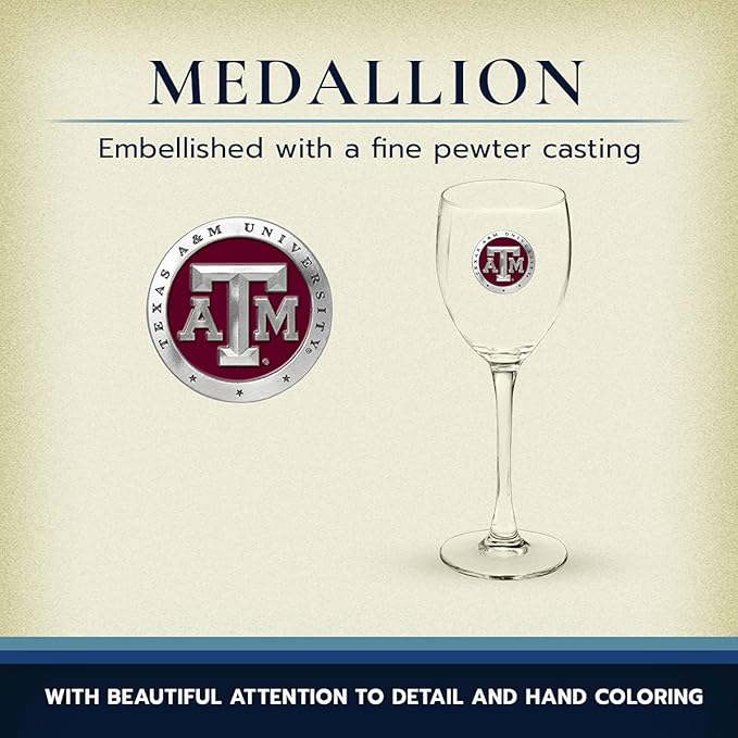 Heritage Pewter Texas A&M Glass Goblets – Set of 2 | 12 OZ Goblet Wine Glasses | Expertly Crafted Pewter Glass