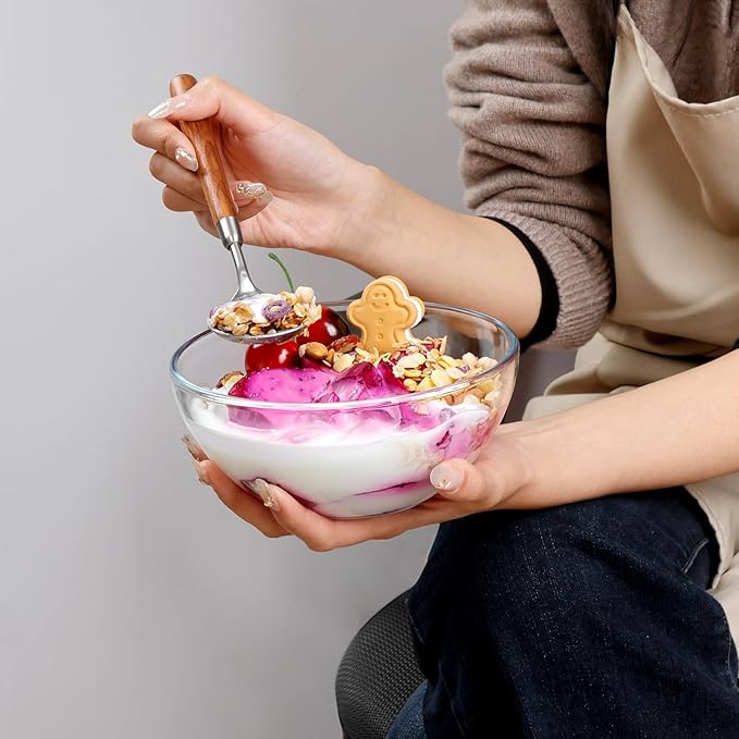 NUTRIUPS 6 Inch Glass Bowls, Small Glass Bowl Set, 6 Pack Clear Tempered Glass Cereal Bowls for Kitchen Microwave and Oven Safe (6 inch, Set of 6)