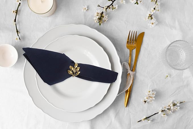 ANA Cloth Napkins Set of 12 (17.5x17.5) inch 100% Cotton Dinner Napkin Washable Hotel Quality Reusable Kitchen & Table Linen for Fall Thanksgiving Family Dinners Weddings & Everyday Use - Navy