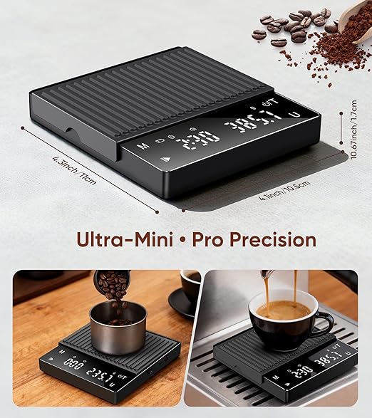 Rechargeable Coffee Scale with Timer, Mini Espresso Scale 2kg/0.1g High Precision Scale for Espresso & Pour-Over Coffee, Portable Digital Food Kitchen Scale