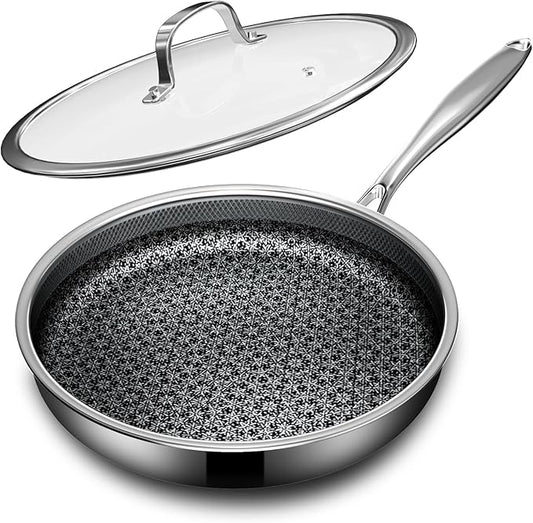Non Stick Frying Pans with lid, 8 inch Hybrid Frying Pans Nonstick, non stick Stainless Steel Skillets, Dishwasher and Oven-Safe, nonStick Cookware, Induction Compatible Cooking Pan