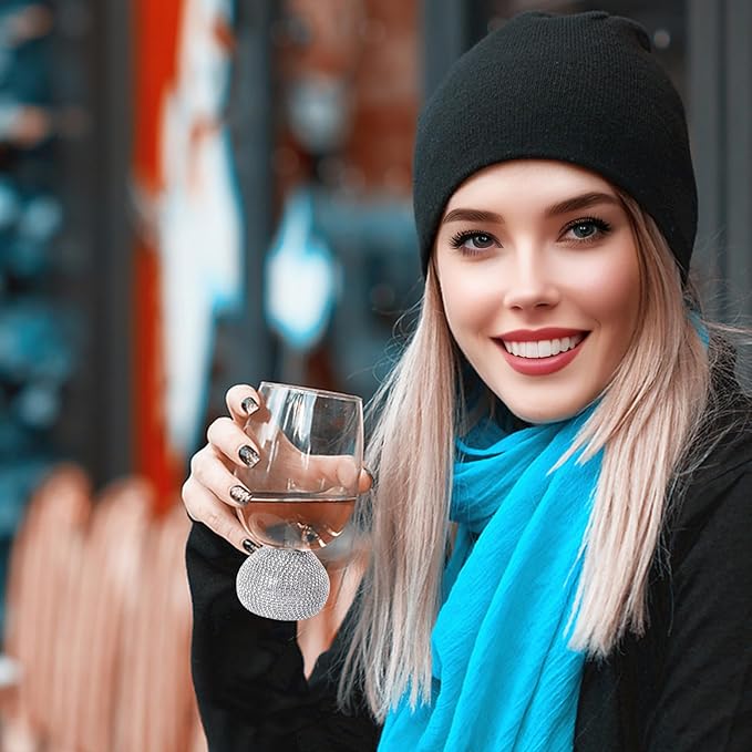 Wine Glasses Set of 4,Stemless Wine Glass,Unbreakable Crystal Fancy Glasses,15 Oz Short Handle Red/White Glasses,Unique Wine Gifts for Women,for Home Bar, Party, Birthday (Silver Clear)