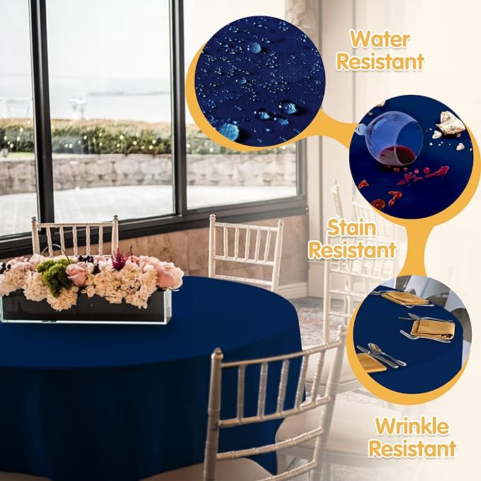 BRILLMAX 6 Pack Navy Blue Round Tablecloths 120 Inch - Circle Bulk Linen Polyester Fabric Washable Table Cloth Covers for Wedding Reception Banquet Birthday Party Buffet Restaurant