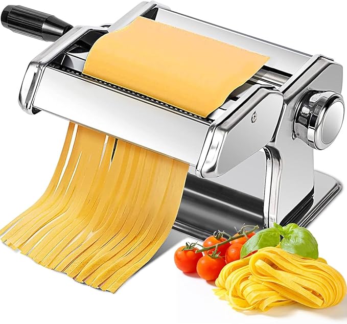 Pasta Maker Machine, AITRAI Noodle Maker Manual Pasta Machine with 9 Adjustable Thickness Settings, Stainless Steel Pasta Roller and Cutter for Pasta Spaghetti, Fettuccini, Lasagna