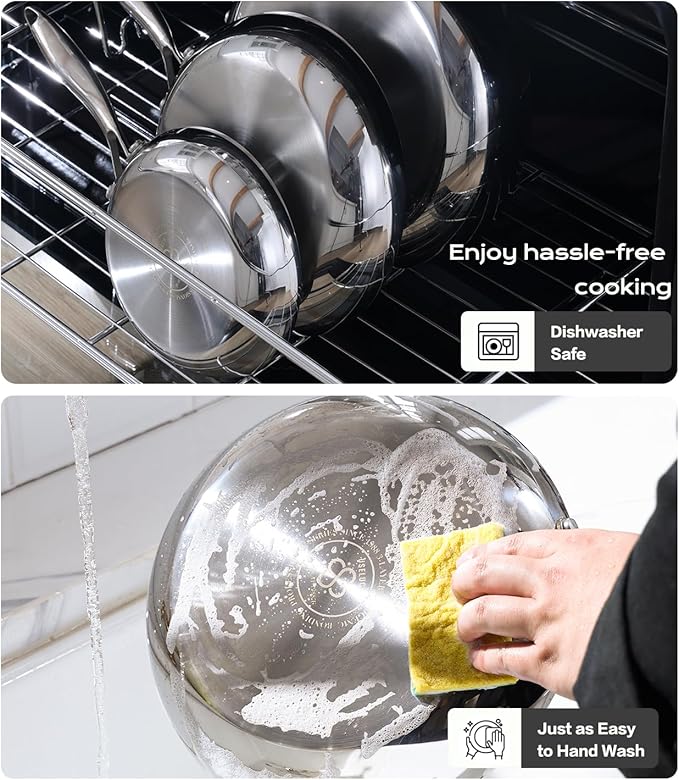 Stainless Steel 8 Inch Frying Pan Nonstick, Tri-ply Clad Base Non-toxic Skillets with Stainless Steel Lid, Fast and Even Heating Stay Cool Handles Induction Dishwasher & Oven Safe PFOA Free Cookware