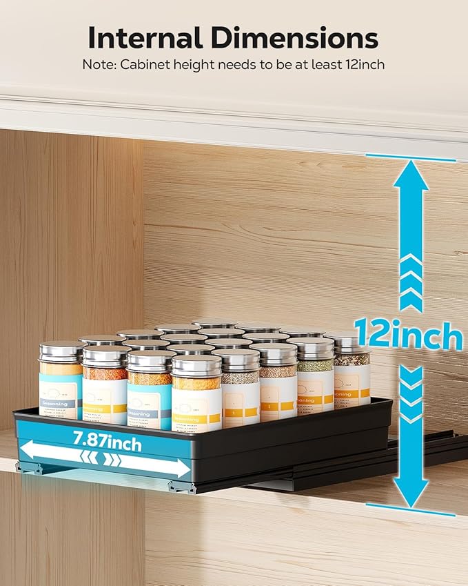 Nieifi Spice Organization for Cabinet-Vertical Spice Rack Pull Out-Spice Rack Organizer for Cabinet-8-1/4 inch Wide-Seasoning Kitchen Organizer-8.26" W x 10.6" D x 2.7" H-1 Pack