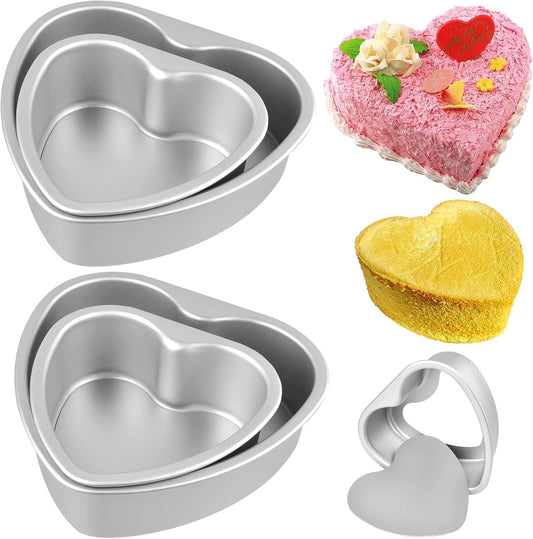 4Pcs Heart Shaped Cake Pans with Removable Bottom, 6" and 8" Aluminum Heart Cake Mold, Baking Pan Cheesecake Pan for Oven Baking Wedding Birthday Anniversary