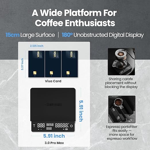 MHW-3BOMBER Large Coffee Scale with Timer, Digital Pour-Over Scale with Flow Rate, 2kg/0.1g Accurate Espresso Scale, 3-Mode, Rechargeable Coffee Bean Weight Scale for Pour Over, Espresso,Black,ES5663