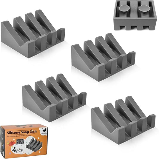 Self Draining Soap Dish,Silicone Suction Cup Soap Holder, Bathroom Soap Dish for Bar Soap,Can Extend Soap Life,Bathroom, Bath Tub, Kitchen Sink (4, Grey)