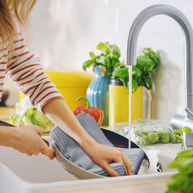 Homaxy Premium Kitchen Towels (18"x 28", 6 Pack), Large 100% Cotton Kitchen Hand Towels, Ultra Absorbent Ribbed Terry Tea Towels Set with Hanging Loop, Grey