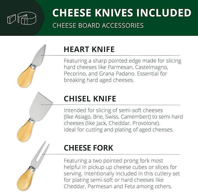 ROYAL CRAFT WOOD Bamboo Cheese Large Round Board and Knife Set with Charcuterie Board & Serving Tray Non - Expandable