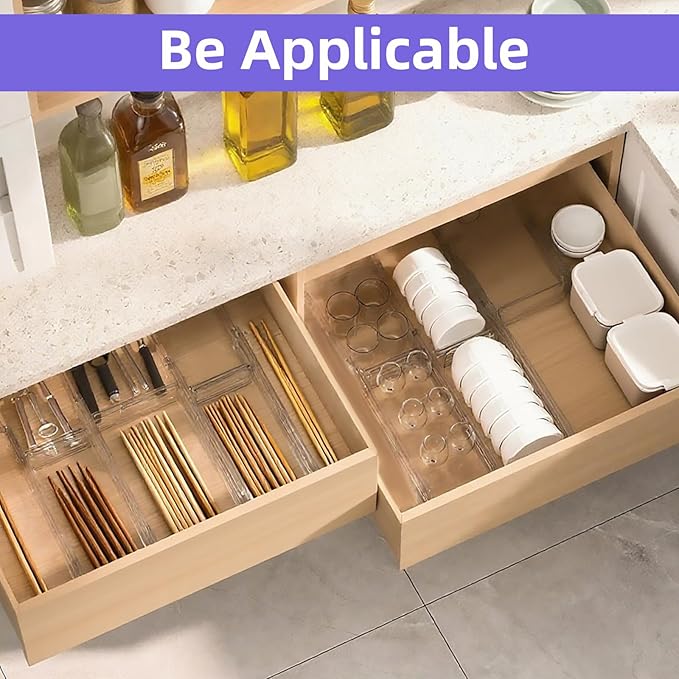 4 pcs Invisible Drawer Divider 10-20'' Adjustable Drawers Organizers for Kitchen Utensils, Bedroom, Dresser, Office Organization and Storage