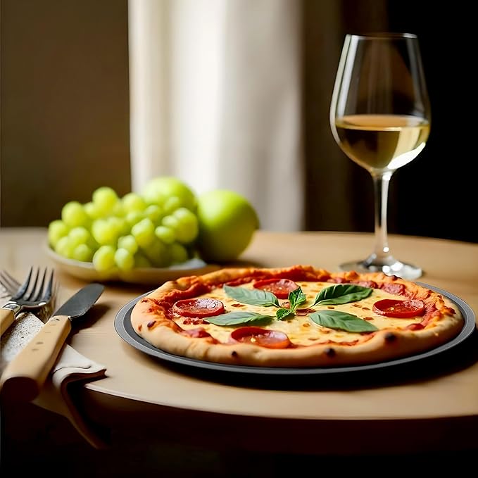 DecorRack 13 Inch Alloy Steel Pizza Pan, Non-Stick Coating, Serving Tray, Round Baking Tray for Oven Use (2 Pack)