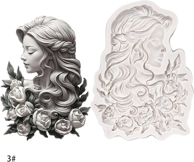 (Four-piece set) Flower girl portrait relief, DIY silicone mold, cake chocolate mold wedding cake decoration tool soft cake mold