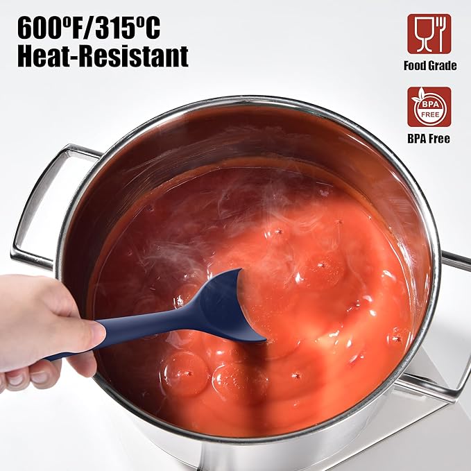 Doosu Silicone Spoon Spatula, 600ºF Heat-Resistant Food Grade Rubber Spoonula with Seamless Design, Non-Stick Flexible Scraper Kitchen Cooking Spoon Baking Tool for Mixing, Scraping (Navy Blue)