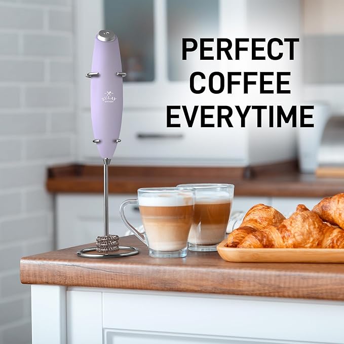 Zulay Kitchen Patented Tornado Triple Whisk Milk Frother with 4 Duracell Batteries – Handheld Foam Maker for Coffee, Lattes, Matcha & Hot Chocolate – Rich, Creamy Froth in Seconds