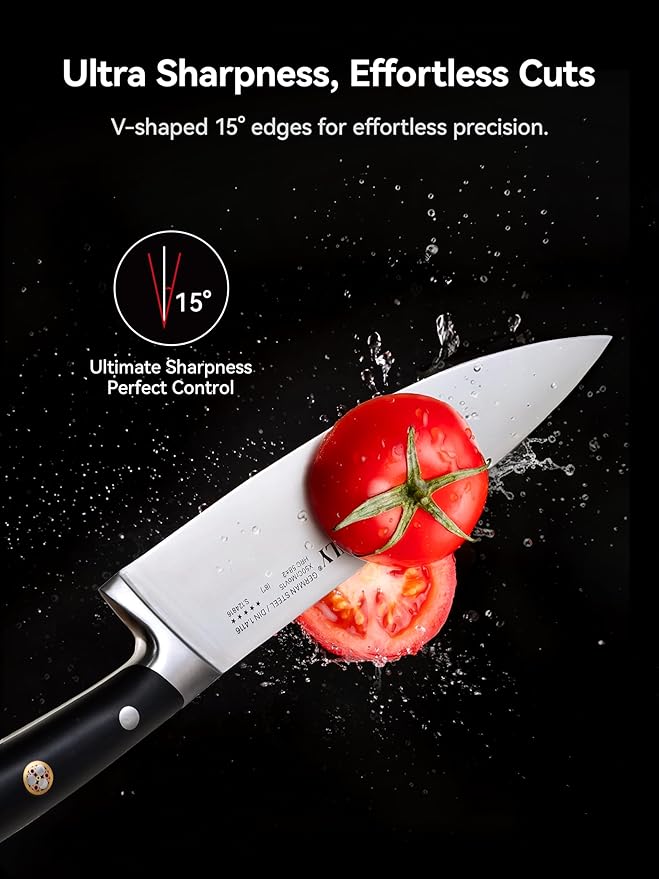 SUNLY 8 Inch Chef Knife, Professional Kitchen Knife Made of German High Carbon Stainless Steel, 58±2 HRC, Ultra Sharp Cooking Knife with Ergonomic ABS Handle, DIN 1.4116 for Home & Restaurant