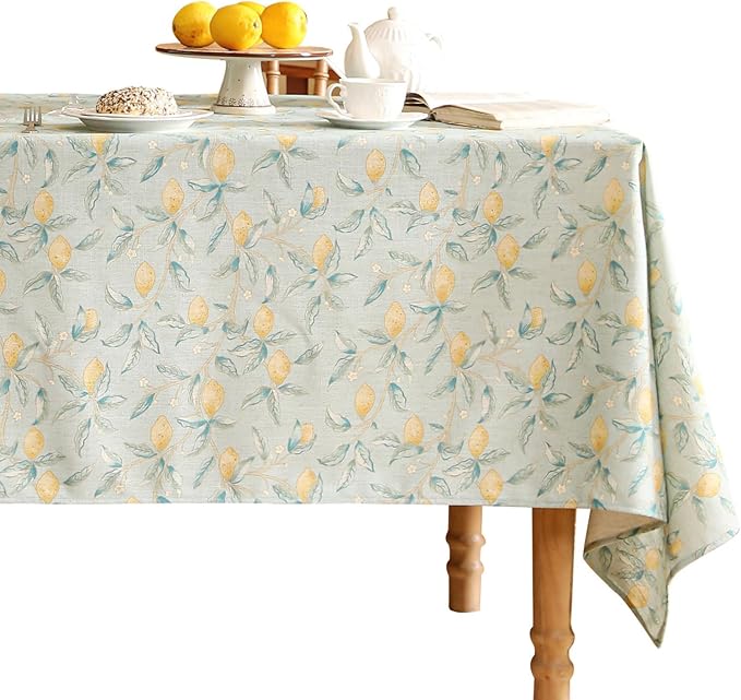 patdrea Designer Green Tablecloth for Square Tables,Vintage Linen with Yellow Fruits Pattern Tablecloths,Cottage Rustic Table Cover Cloth Decor for Kitchen Dining Christmas,67"*67"