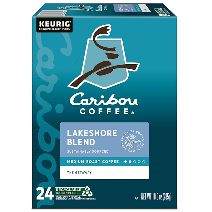 Caribou Coffee Lakeshore Blend Keurig Single-Serve K-Cup Pods, Medium Roast, 24 Count (Pack of 4)