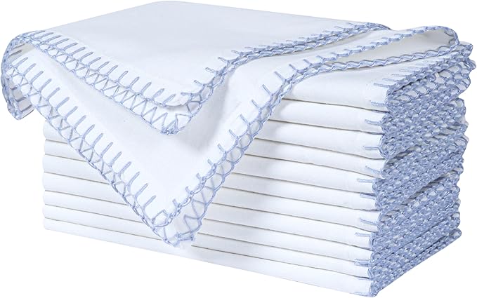 Bedding Craft Cotton Cloth Dinner Napkins Set of 12 – 18x18 Lavender Blue with Blanket Stitch Selvedge – Elegant Machine Washable Fabric Napkins for Weddings, Baby Showers, Parties & Dining