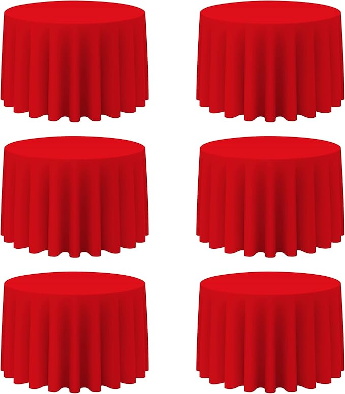 BRILLMAX 6 Pack Red Round Tablecloths 108 Inch - Circle Bulk Linen Polyester Fabric Washable Table Cloth Cover for Wedding Reception Banquet Birthday Party Buffet Restaurant