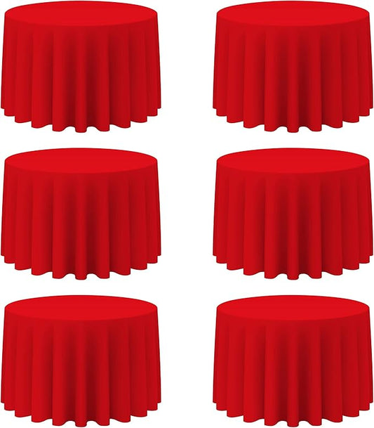 BRILLMAX 6 Pack Red Round Tablecloths 108 Inch - Circle Bulk Linen Polyester Fabric Washable Table Cloth Cover for Wedding Reception Banquet Birthday Party Buffet Restaurant