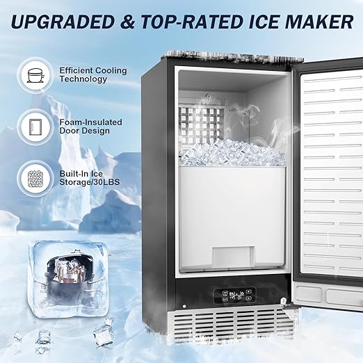 120LBS/24H High Output - Commercial Under Counter Ice Maker with 30LBS Storag e- Reversible Door, Built-in/Freestanding Design, Self-Cleaning & 24H Timer - for Home Bars, Restaurants & Commercial Use