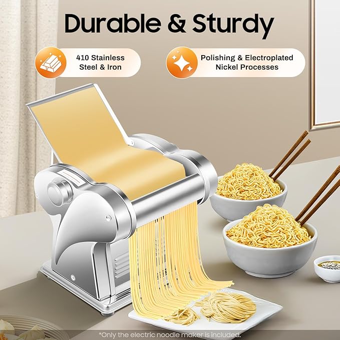 Electric Pasta Maker Machine 135W Electric Noodle Maker, Adjustable Thickness 1.5mm/4mm, 110V Automatic Dough Sheeter Dough Roller, for Home Family Use, Only Making Flat Noodles