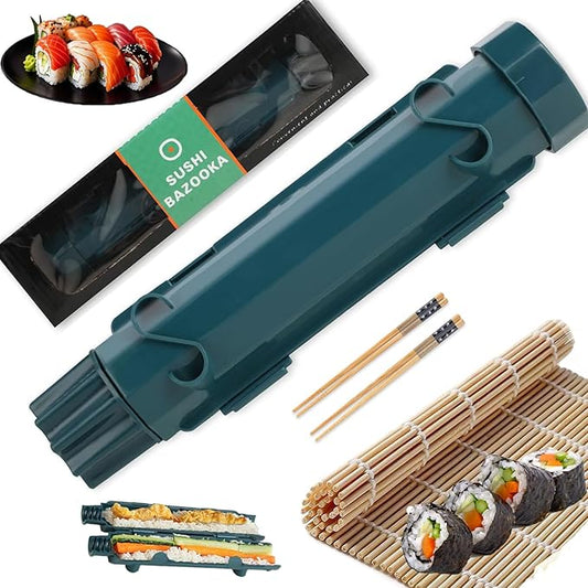Sushi Making Kit, Sushi Roller Kit for Beginner, Sushi Bazooka with Bamboo Sushi Rolling Mats, Rice Mold, Chopsticks, Sushi Mold, Sushi Maker