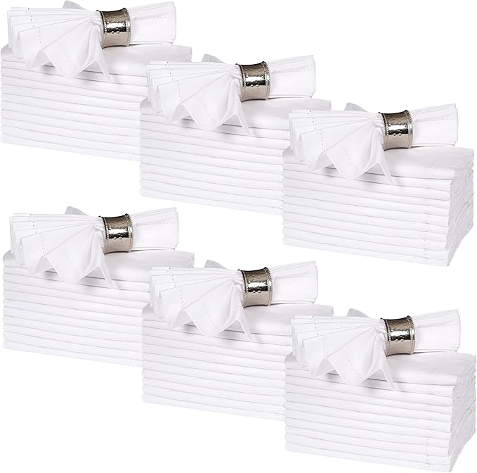 Bedding Craft White Cotton Cloth Dinner Napkins Set of 72 – 18x18 Hemstitched with Mitered Corners – Elegant Machine Washable Fabric Napkins for Weddings, Banquets & Events