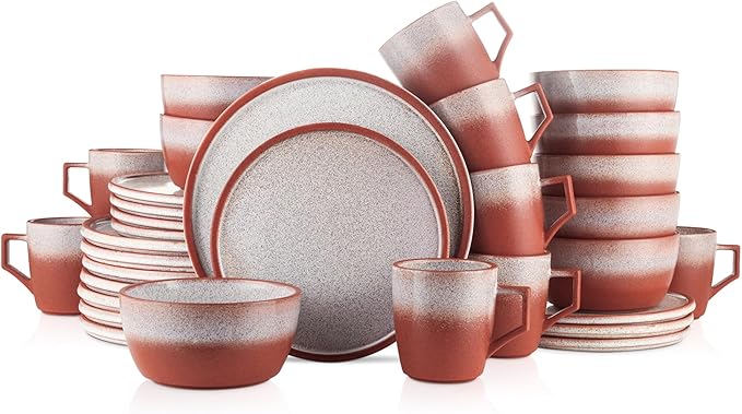 Stone Lain Vince Rustic Stoneware Dinnerware Set, Service for 8, Red, 32 Piece Service for 8
