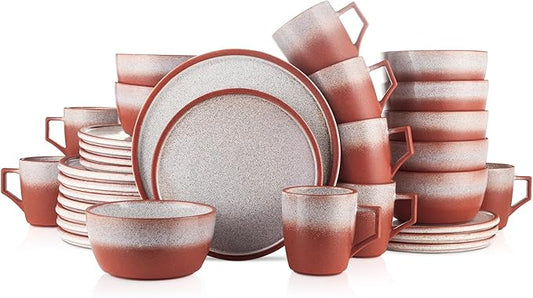 Stone Lain Vince Rustic Stoneware Dinnerware Set, Service for 8, Red, 32 Piece Service for 8