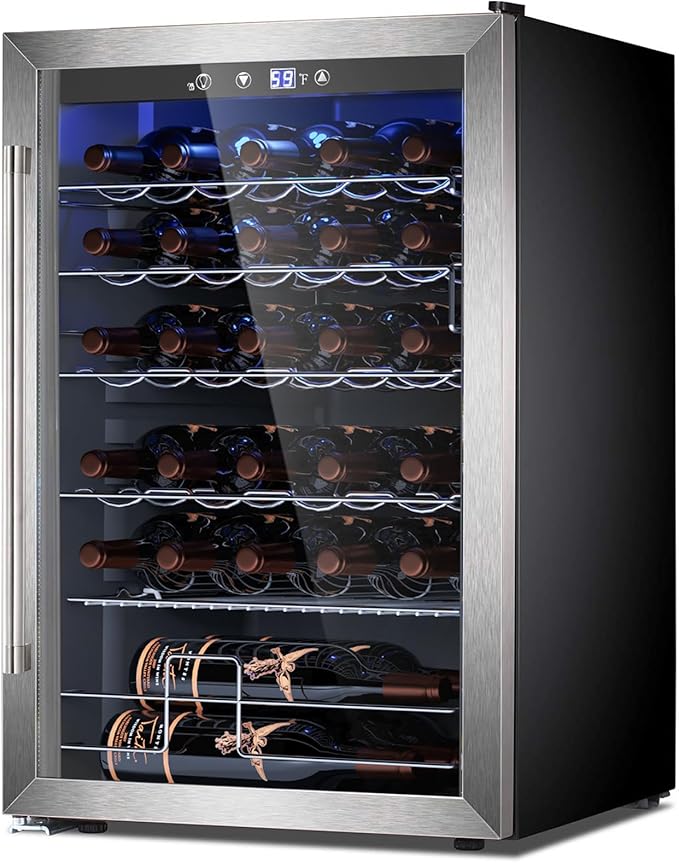 Wine Cooler Refrigerator 4.4 Cu.ft, 37 Bottle Freestanding Cabinet Wine Cellars, Wine Fridge with Glass Door for Home Use, Protecting Your Reds and Whites
